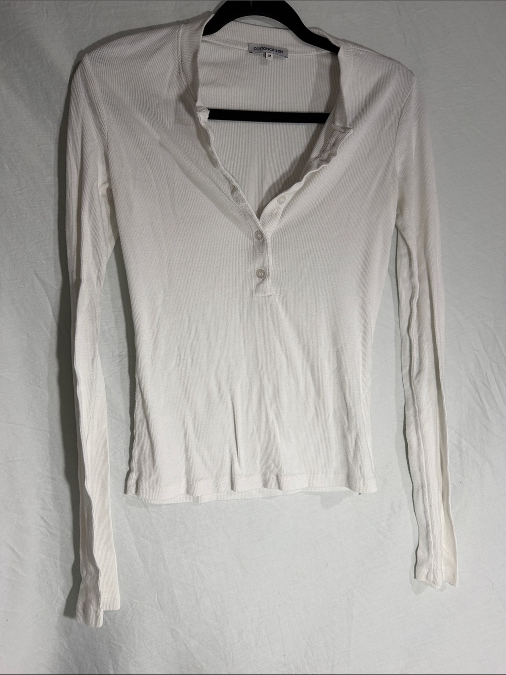 Cotton Citizen White Ribbed Long-Sleeve Henley